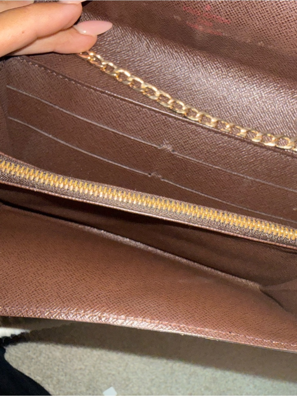 Louis Vuitton Brown Check Gold Chain Crossbody Wallet - Picture 3 of 5